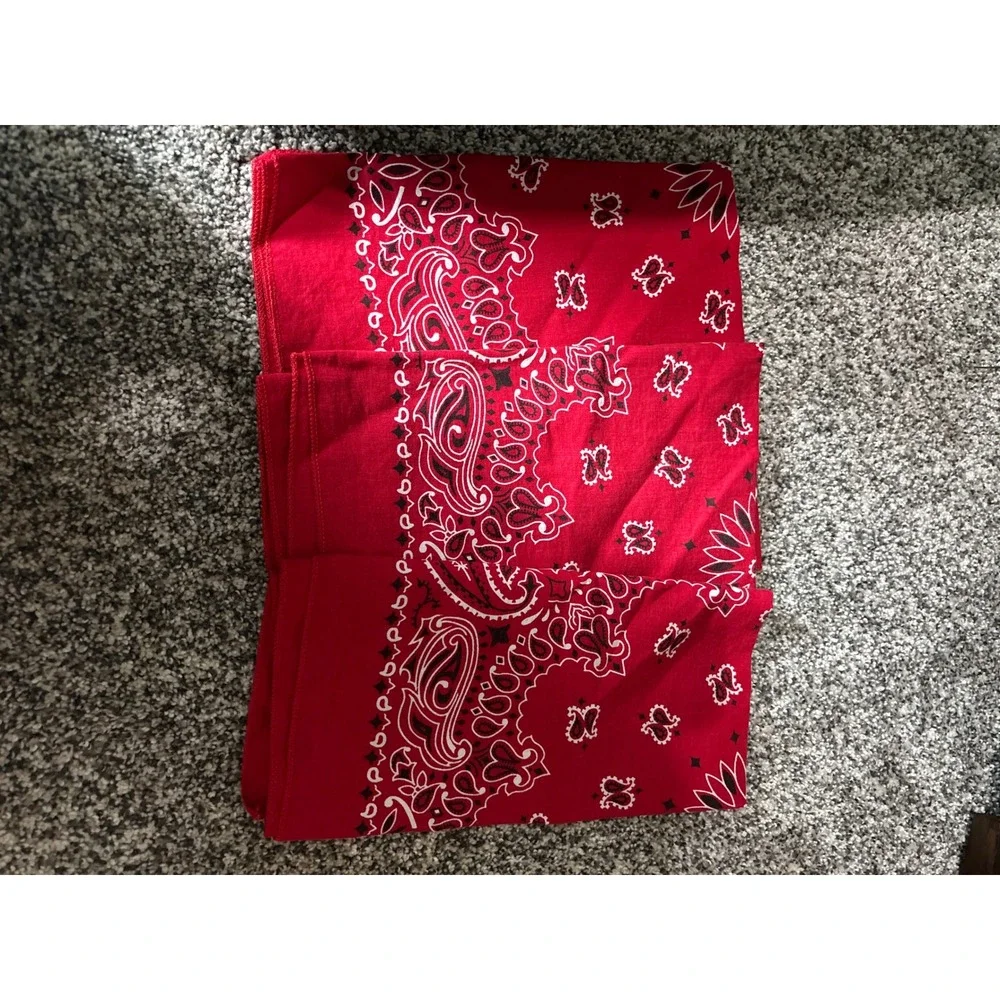 Vintage Red Paisley Cotton Bandana Scarf Square Headwrap 21x21